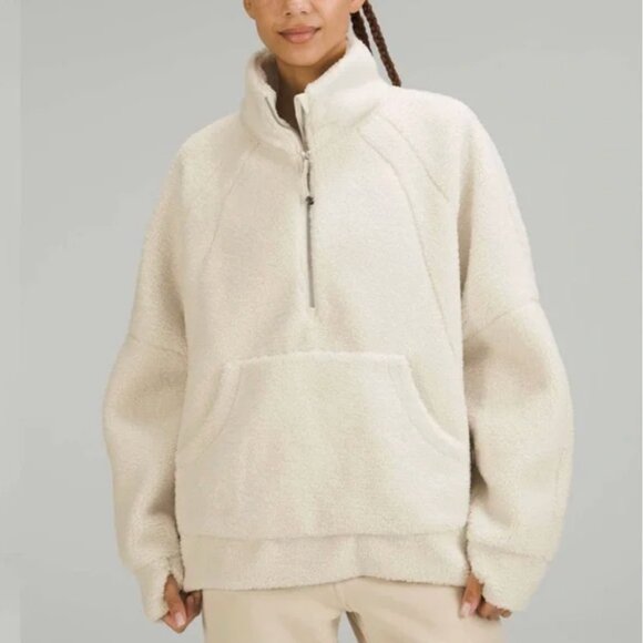 Lululemon Scuba Oversized Fleece Funnel-Neck Half Zip Long White Opal size M/L - Picture 1 of 5
